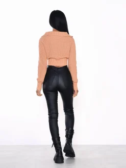 Glamorous Jumpers|Apricot Quarter Zip Crop Ribbed-Jumper -