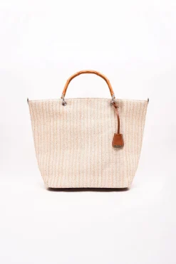 Glamorous Jet Setter|Chic Escapes|Beige Woven Tote Bag -