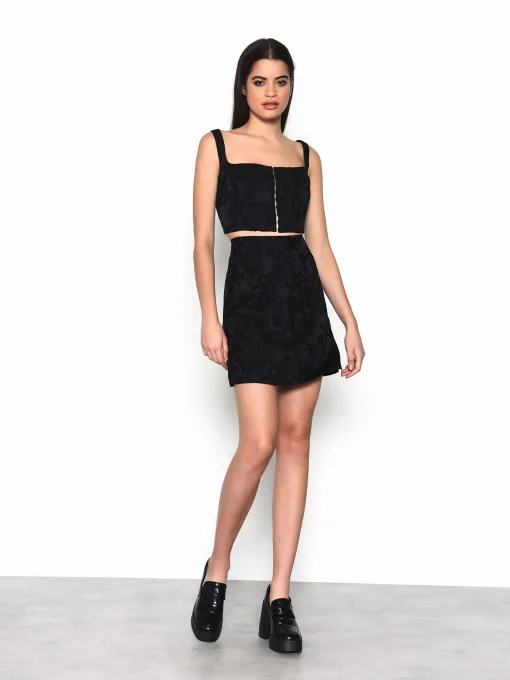 Glamorous Going Out Skirts|Mini Skirts|Black Brocade Side Split Mini-Skirt -