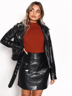 Glamorous Going Out Skirts|Go To Partywear|Black Croc PU Mini Skirt -