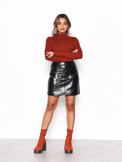 Glamorous Going Out Skirts|Go To Partywear|Black Croc PU Mini Skirt -