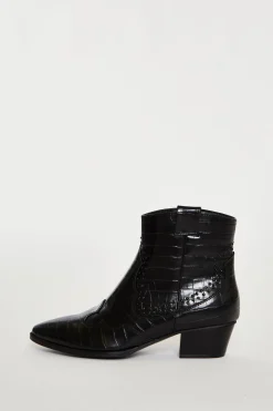 Glamorous Boots|Heels|Black Croc Western Block Heel Ankle Boots -