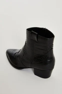 Glamorous Boots|Heels|Black Croc Western Block Heel Ankle Boots -