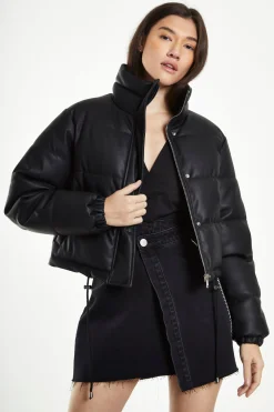 Glamorous Go To Partywear|Puffer Jackets|Black Cropped Puffer Jacket with Toggles -