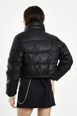 Glamorous Go To Partywear|Puffer Jackets|Black Cropped Puffer Jacket with Toggles -