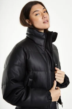 Glamorous Go To Partywear|Puffer Jackets|Black Cropped Puffer Jacket with Toggles -