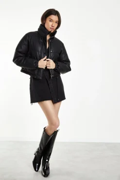 Glamorous Go To Partywear|Puffer Jackets|Black Cropped Puffer Jacket with Toggles -