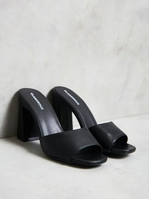 Glamorous Best Dressed Guest|Go To Partywear|Black Faux Leather Block Heels -