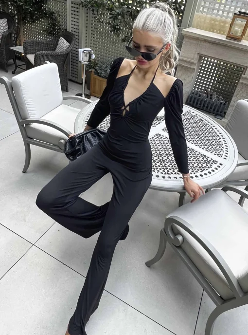 Glamorous Go To Partywear|Jumpsuits|Black Flared Bodycon Jumpsuit -