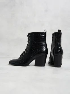 Glamorous Boots|Heels|Black Lace Up Chunky Heel boots -