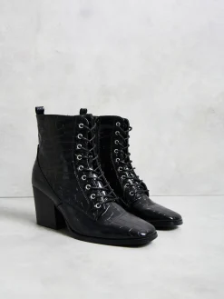 Glamorous Boots|Heels|Black Lace Up Chunky Heel boots -