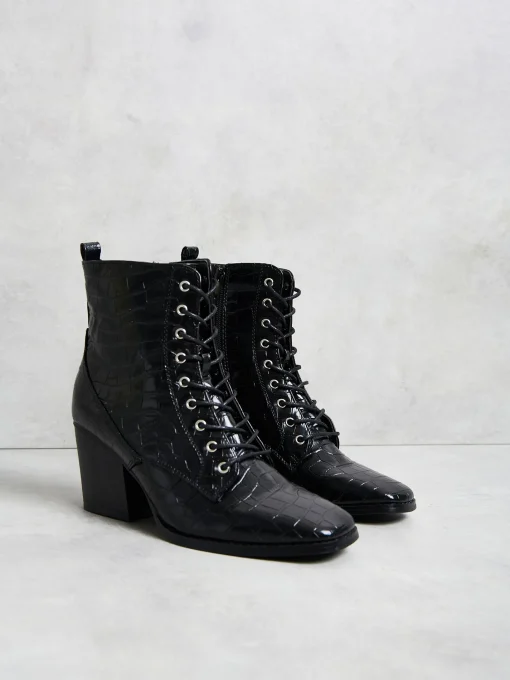 Glamorous Boots|Heels|Black Lace Up Chunky Heel boots -