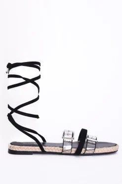 Glamorous Chic Escapes|Sandals|Black Lace Up Clear Buckle Strap Sandals -