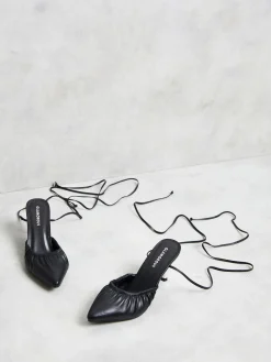 Glamorous Best Dressed Guest|Go To Partywear|Black Lace Up Faux Leather Kitten Heels -