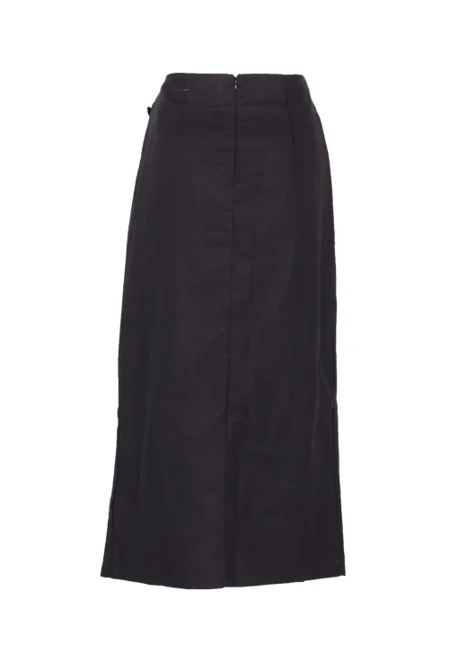 Glamorous Midi & Midaxi Skirts|Black Linen Look Midi Skirt with Front Side Split and Ruffle -