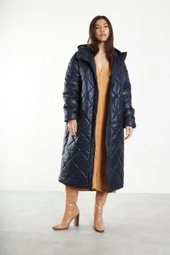 Glamorous Longline Coats|Puffer Jackets|Black Longline Puffer Coat with Hood -