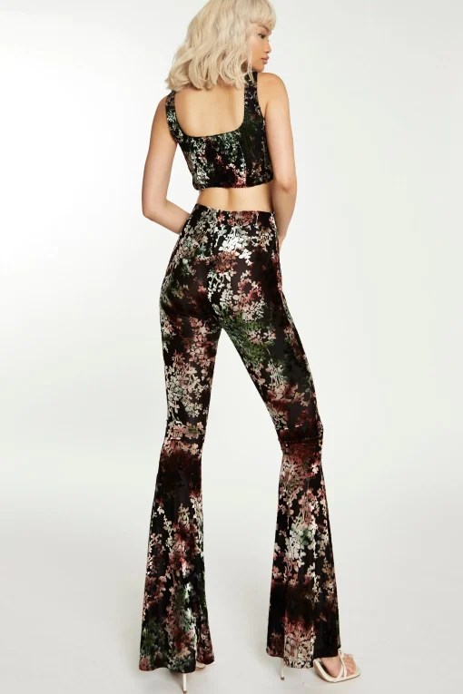 Glamorous Go To Partywear|Co-ords|Black Multi Devore Flared Trousers -