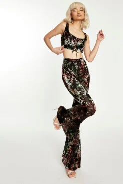 Glamorous Go To Partywear|Co-ords|Black Multi Devore Flared Trousers -