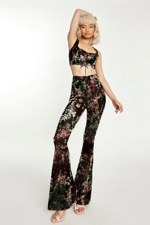 Glamorous Going Out Tops|Go To Partywear|Black Multi Devore Lace-up Corset Crop Top -