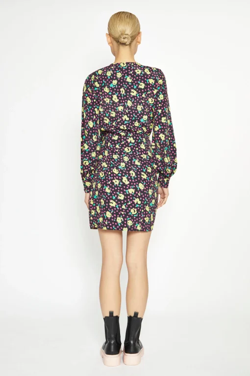 Glamorous Workwear|Day Dresses|Black Multi Rose Mini Wrap Dress -