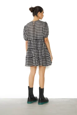 Glamorous Mini Dresses|Mini Dresses|Black Organza Check Shift Mini Dress -