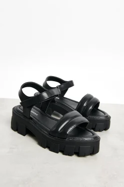 Glamorous Jet Setter|Chic Escapes|Black Outdoor Chunky Sandals -