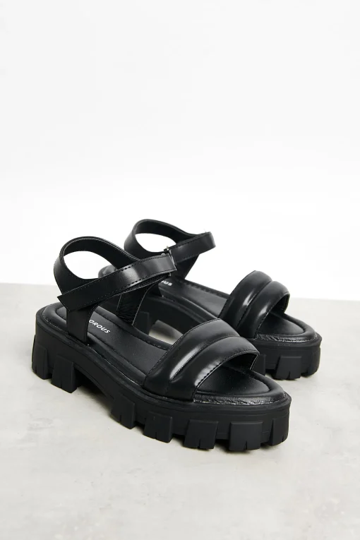 Glamorous Jet Setter|Chic Escapes|Black Outdoor Chunky Sandals -