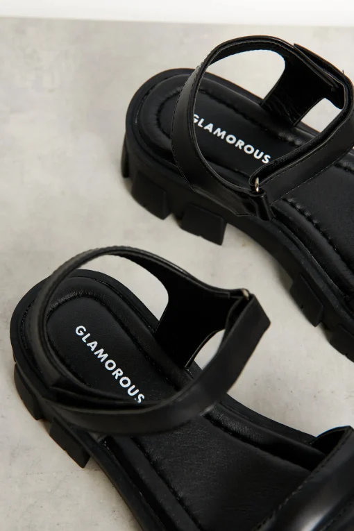 Glamorous Jet Setter|Chic Escapes|Black Outdoor Chunky Sandals -