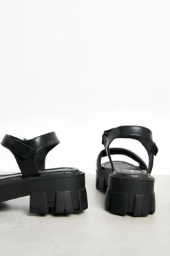 Glamorous Jet Setter|Chic Escapes|Black Outdoor Chunky Sandals -