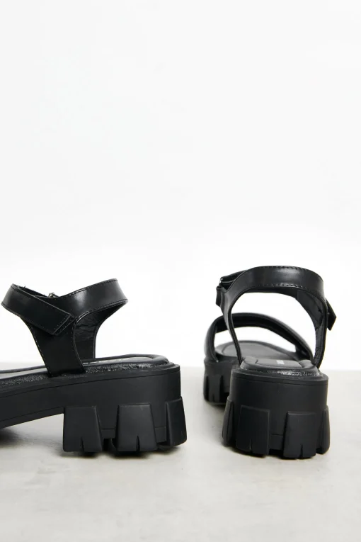 Glamorous Jet Setter|Chic Escapes|Black Outdoor Chunky Sandals -