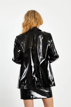 Glamorous Go To Partywear|Blazers|Black Patent PU Oversized Double Breasted Blazer -