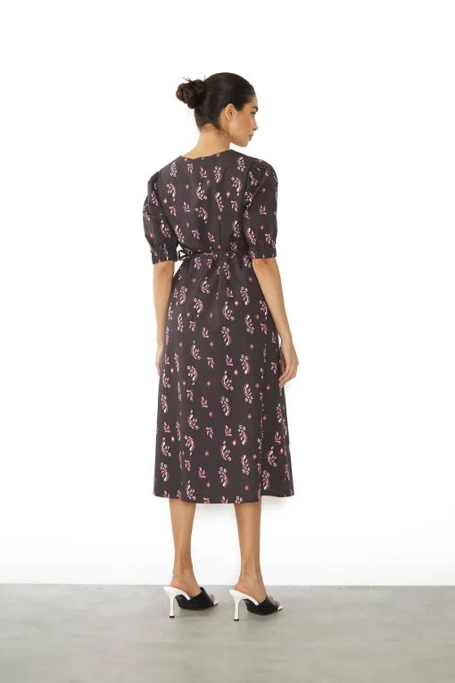 Glamorous Wrap Dressses|Midi & Midaxi Dresses|Black Pink Motif Wrap Midi Dress -