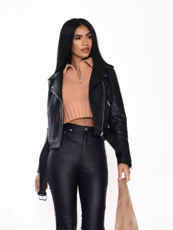 Glamorous Go To Partywear|Faux Fur & Leather|Black PU Aviator Jacket -