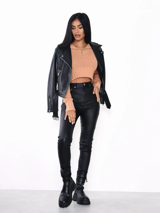 Glamorous Go To Partywear|Faux Fur & Leather|Black PU Aviator Jacket -