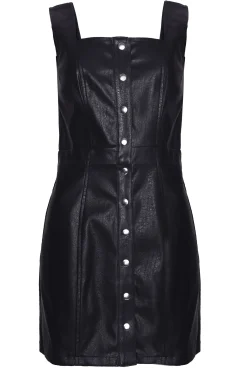 Glamorous Go To Partywear|Mini Dresses|Black PU Button Front Mini Dress -