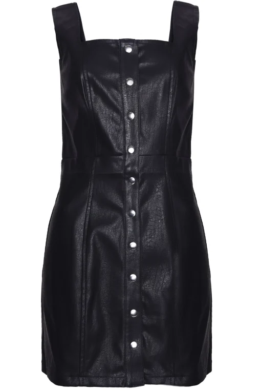 Glamorous Go To Partywear|Mini Dresses|Black PU Button Front Mini Dress -