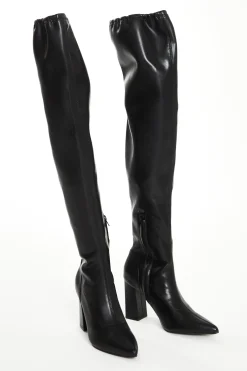 Glamorous Boots|Heels|Black PU Knee High Block Heel Boots -