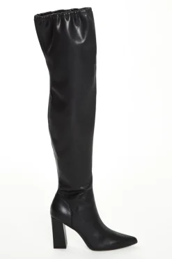 Glamorous Boots|Heels|Black PU Knee High Block Heel Boots -