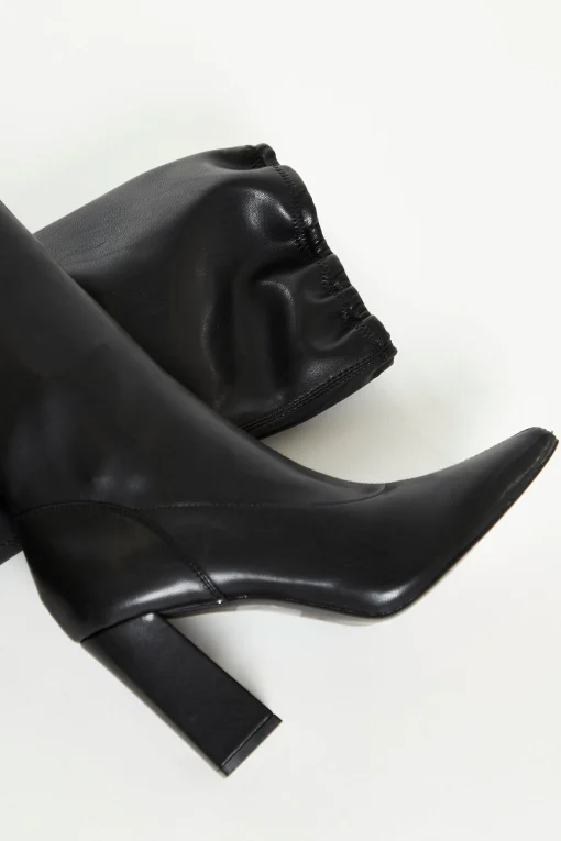 Glamorous Boots|Heels|Black PU Knee High Block Heel Boots -