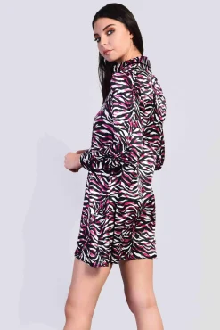 Glamorous Mini Dresses|Mini Dresses|Black Purple Tiger Mini Shirt Dress -