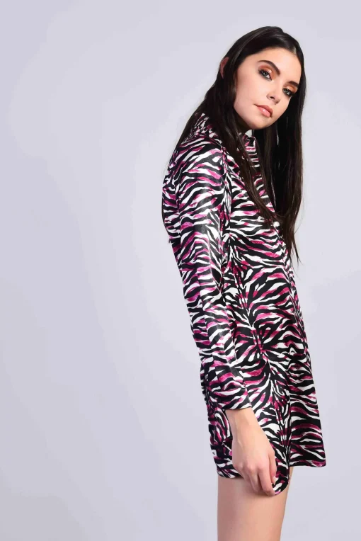 Glamorous Mini Dresses|Mini Dresses|Black Purple Tiger Mini Shirt Dress -