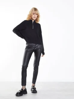 Glamorous Jumpers|Black Quarter Zip Knit Ribbed Long Sleeve Jumper -