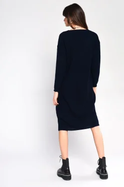 Glamorous Jumpers|Midi & Midaxi Dresses|Black Ribbed V-Neck Long Sleeve Midi Jumper Dress -