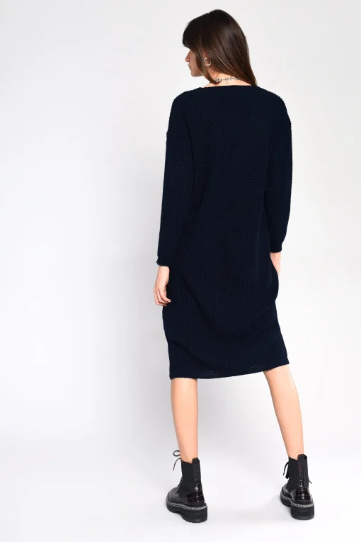 Glamorous Jumpers|Midi & Midaxi Dresses|Black Ribbed V-Neck Long Sleeve Midi Jumper Dress -