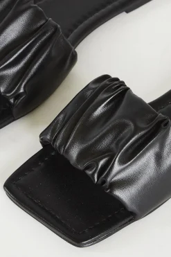 Glamorous Jet Setter|Chic Escapes|Black Ruched Sliders -