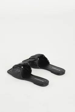 Glamorous Jet Setter|Chic Escapes|Black Ruched Sliders -