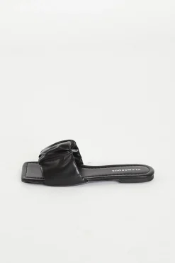 Glamorous Jet Setter|Chic Escapes|Black Ruched Sliders -