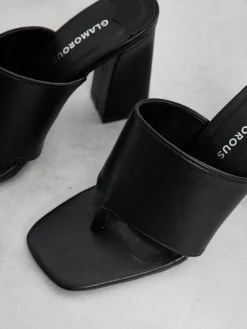 Glamorous Go To Partywear|Heels|Black Square Toe Strappy Chunky Heels -