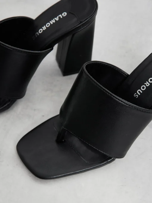 Glamorous Go To Partywear|Heels|Black Square Toe Strappy Chunky Heels -