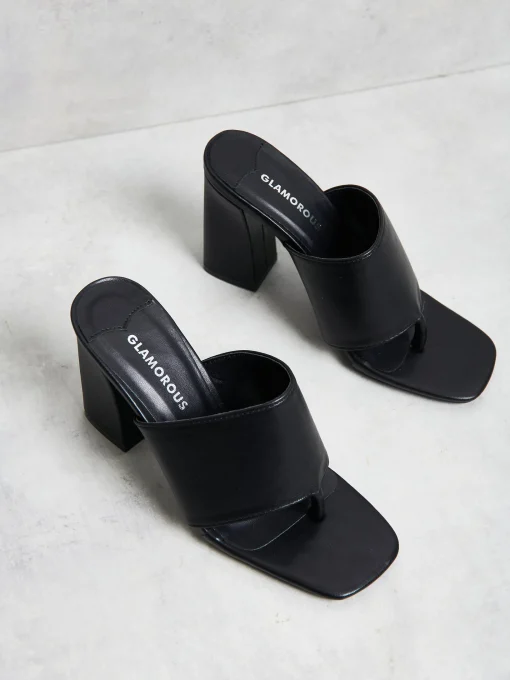 Glamorous Go To Partywear|Heels|Black Square Toe Strappy Chunky Heels -